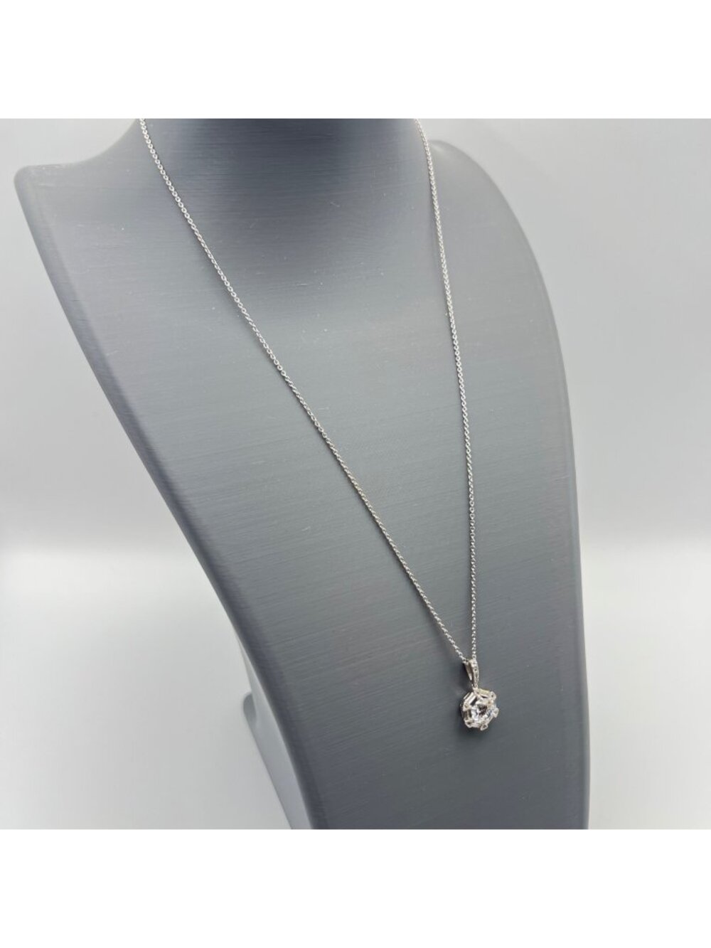 Sterling Silver Jacmel  Pendent Necklace JCM CZ Art Deco Halo 18" Baguette Round
